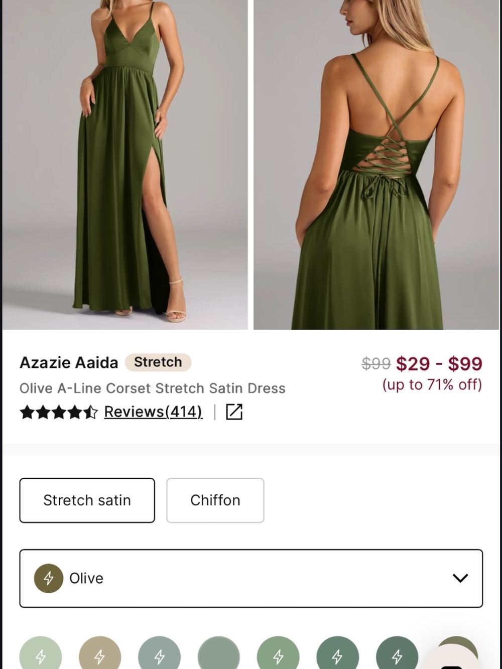 Azazie Olive V-Neck A-Line Maxi Dress with Corset Back